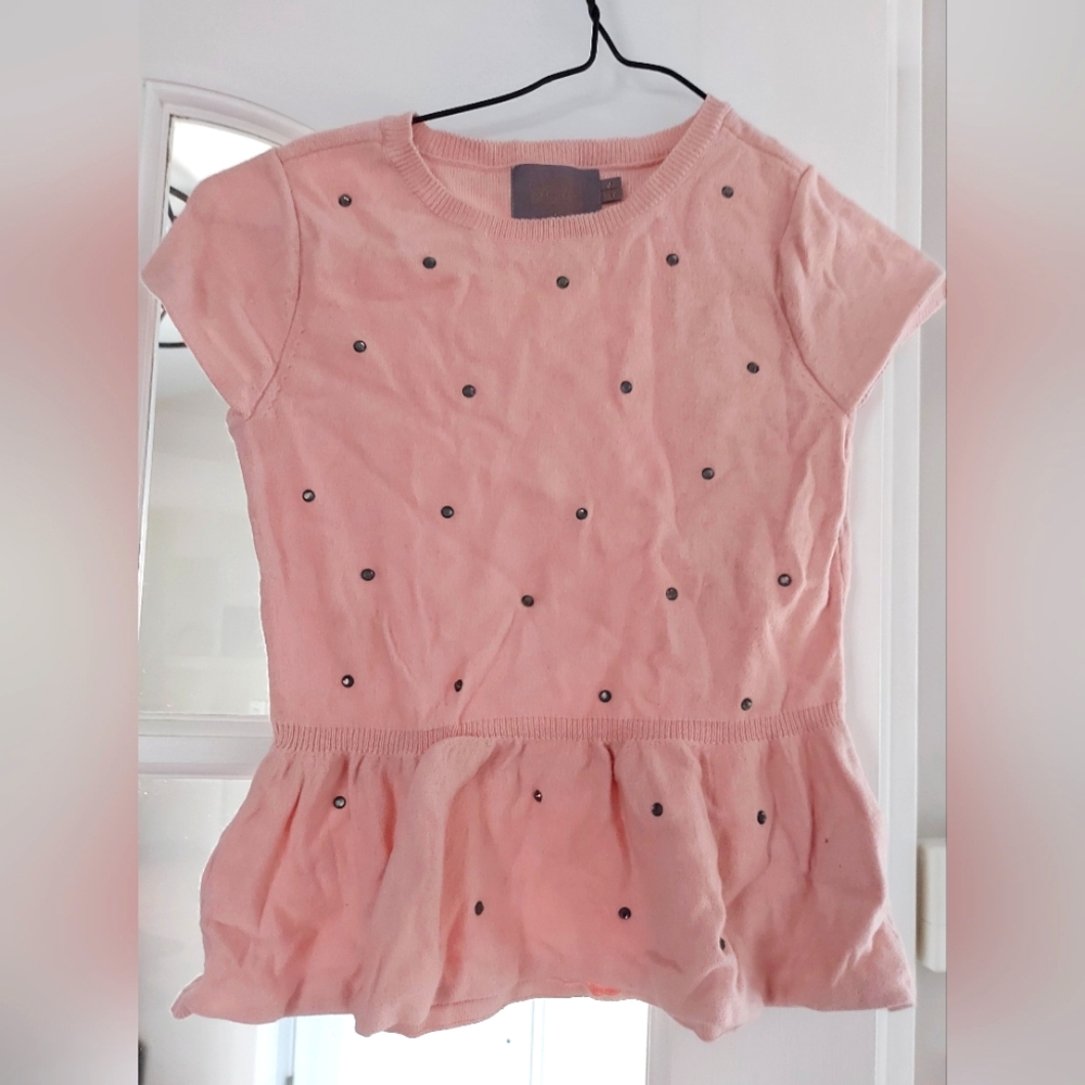 Youth Pink Peplum Top with Stud Accents